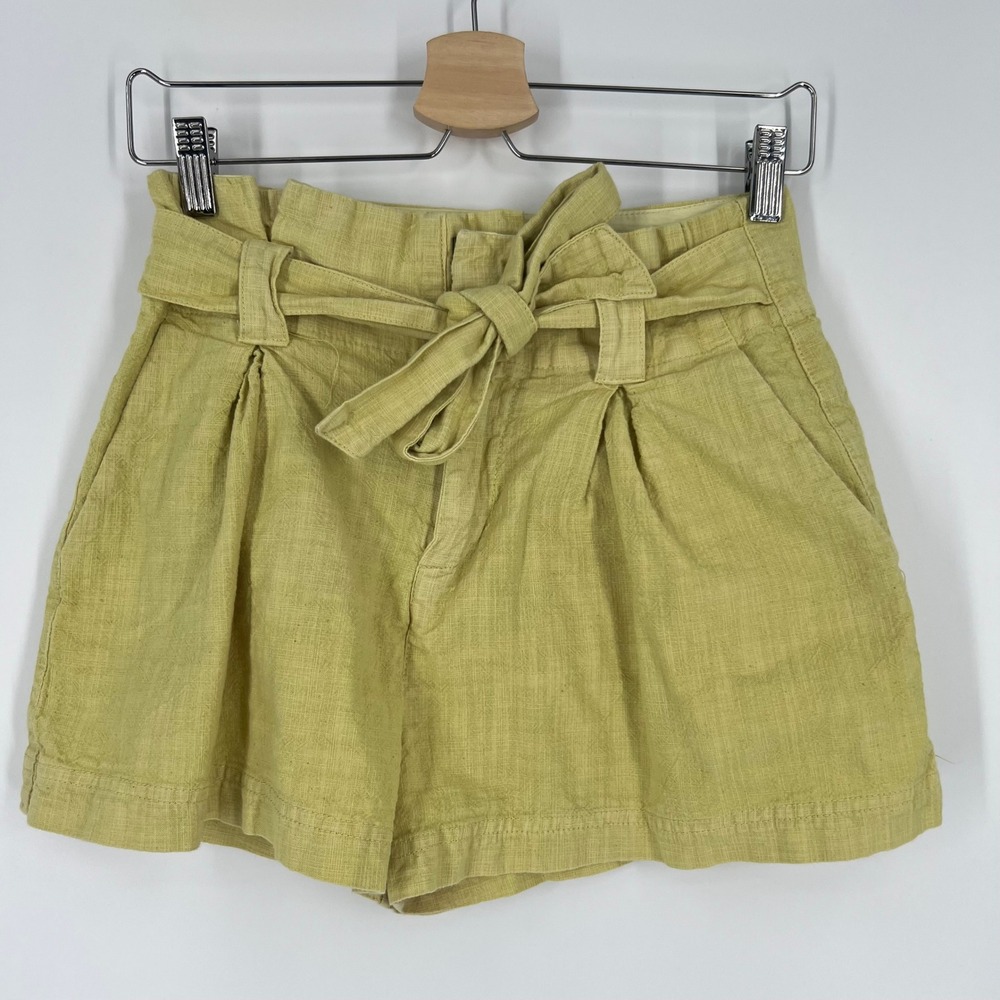 Free People Yellow Paperbag Shorts 0 High Rise Belted Boho Coastal Summer